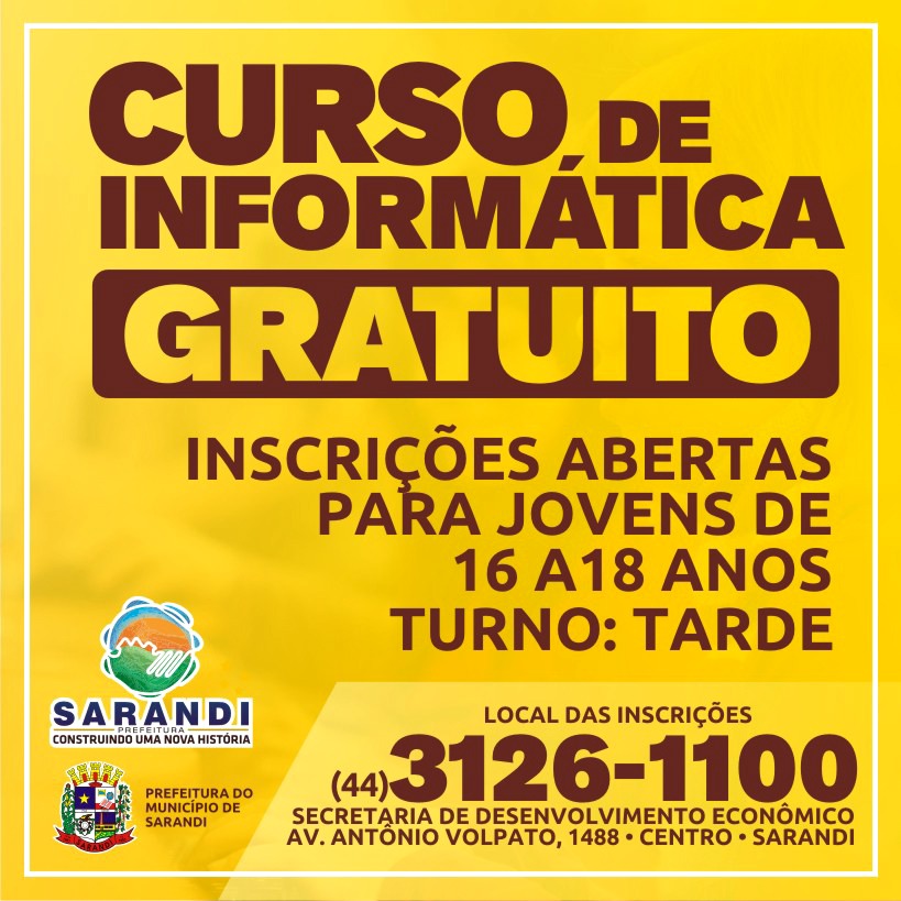 A Prefeitura de Sarandi abriu inscrições para curso de informática